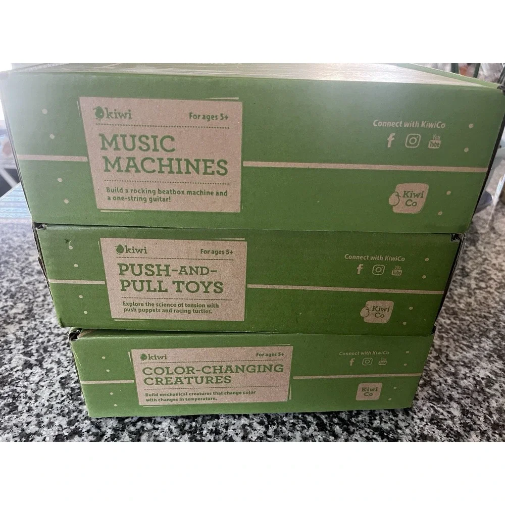 KiwiCo Kiwi Crate STEM Kit, Lot of 3 New Boxes Music Machines Pull Toy Creatures